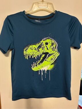Cat & Jack Teal Tee with Neon Lime Dinosaur Skull